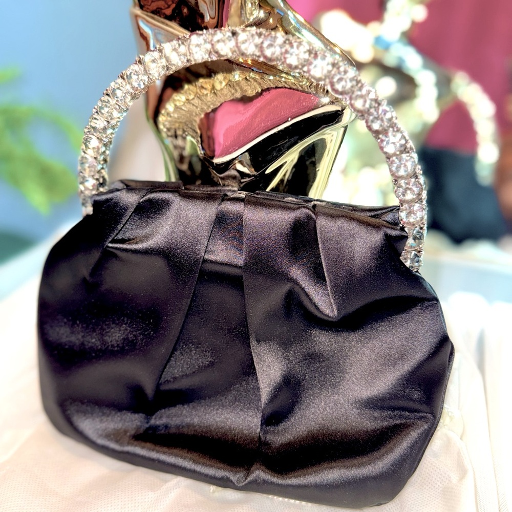 Jewel Badgley Mishka black evening bag 8”x 6”x 15”